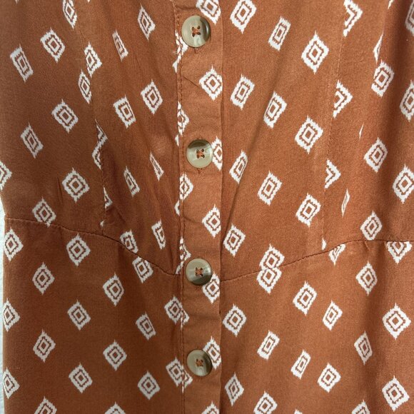 2019 Aeropostale Rust & Diamond Cream Boho Midi Dress Size “M” Open Tie Back - Picture 2 of 9